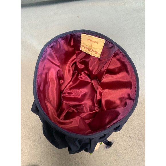 Handmade Navy Blue Ruffled Vintage Hat with Floral Accent by Pauline Boyer 21" - Picture 7 of 9